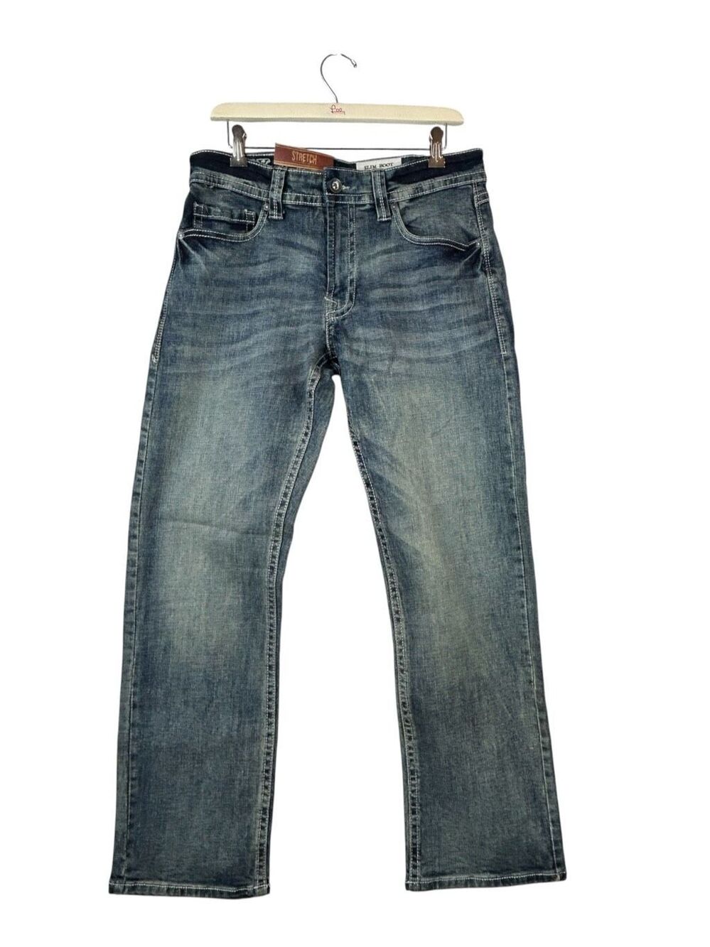 T.K. Axel Mens Slim Bootcut Stretch Jeans 30x30 Medium Wash Flap Pocket Whisker